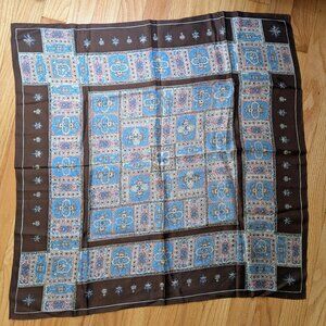 vintage 90s y2k hair scarf brown blue paisley 26" square